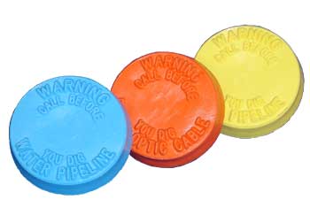 Warning Utility Markers - Call Before You Dig -  Gas Pipeline, Water Pipeline and Fiber Optice Cable